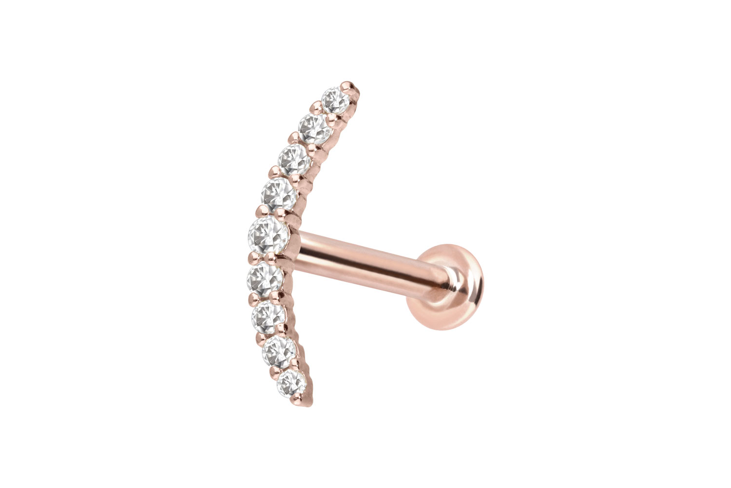 14 Karat Gold Labret Piercing mit Innengewinde MOISSANIT-BOGEN